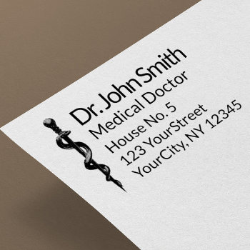 Professional Simple Asclepius Medical Black White Rubber Stamp by SorayaShanCollection at Zazzle