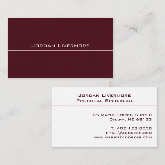 Professional, Simple, Basic, Maroon & White Modern Business Card (Front/Back)