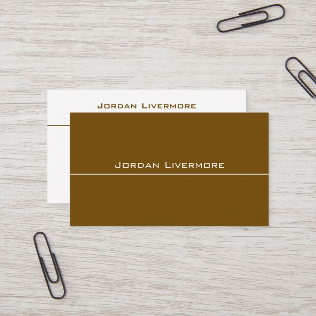 Professional, Simple, Basic, Sepia Brown Modern Business Card (Front/Back In Situ)