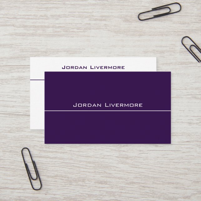 Professional, Simple, Basic, Violet & White Modern Business Card (Front/Back In Situ)