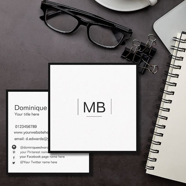 Professional Simple Black and White Social Media Square Business Card (Creator Uploaded)