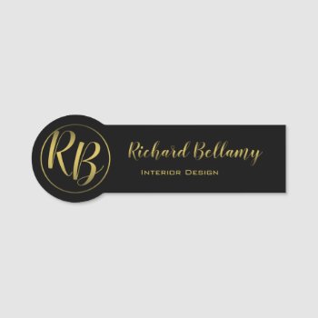 Professional Simple Black Gold Name Tag by SorayaShanCollection at Zazzle