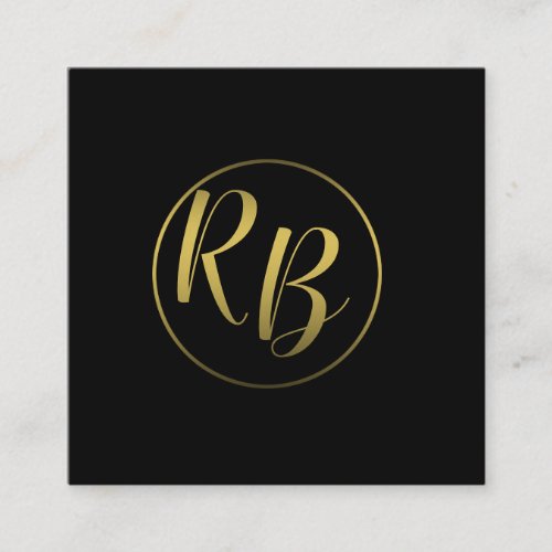 Professional Simple Black Ombre Gold Monogram Square Business Card