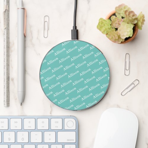 Professional Simple Blue Monogrammed Name Wireless Charger