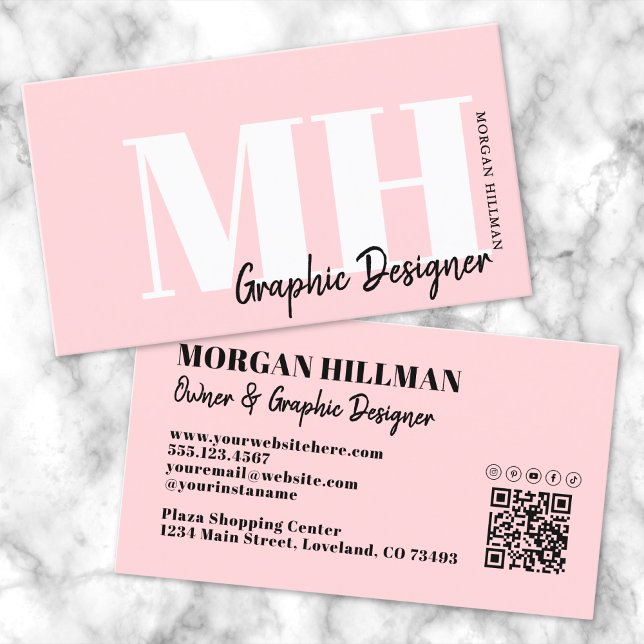 Professional Simple Blush Pink Monogram Business Card (Professional Simple Blush Pink Monogram Business Card)