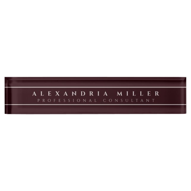 Professional Simple Burgundy | Custom Name & Title Desk Name Plate (Front)