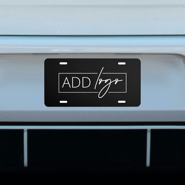 Professional Simple Business Logo Branded Black License Plate (Minimalist black license plate with custom logo)