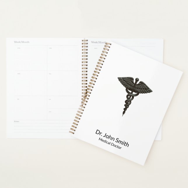 Professional Simple Caduceus Black White Medical Planner (Display)