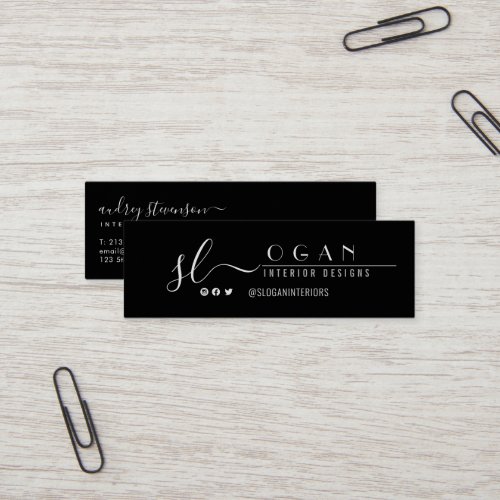 Professional Simple Chic Monogram Black and White Mini Business Card
