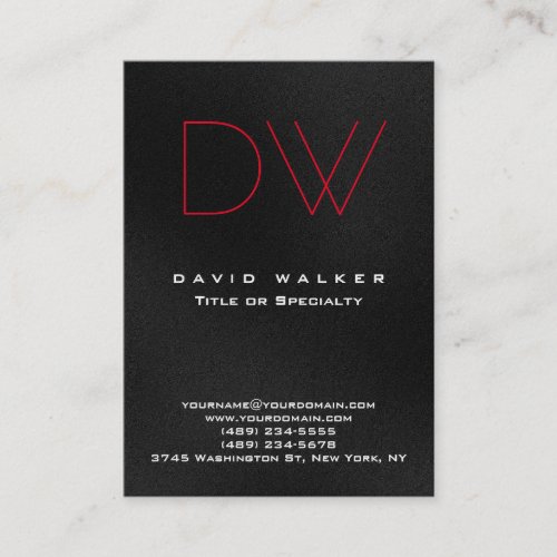 Professional Simple Chic Monogram Red Black Grey Business Card