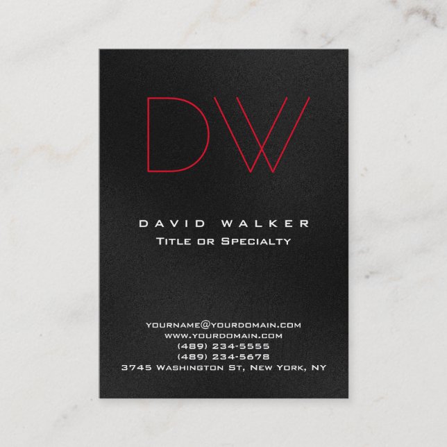 Professional Simple Chic Monogram Red Black Grey Business Card (Front)