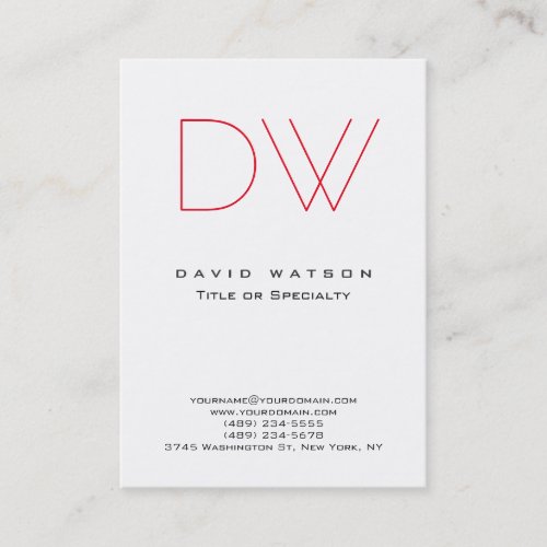 Professional Simple Chic Monogram Red White Modern Business Card