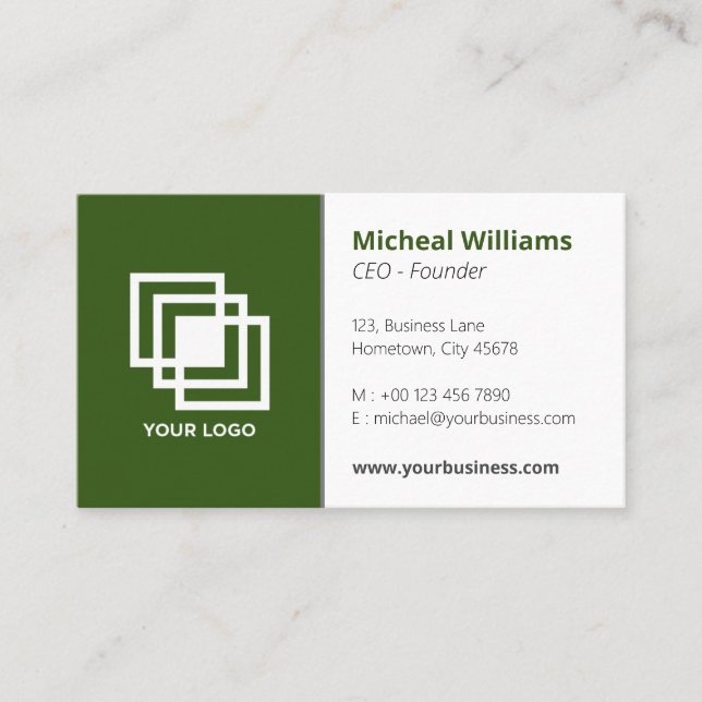 Professional Simple Corporate Green Gray  Business Card (Front)