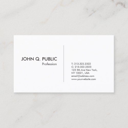 Professional Simple Design Elegant Plain White Business Card
