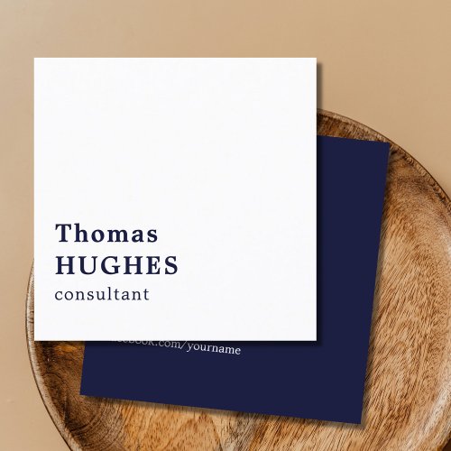 Professional Simple Elegant Blue White Consultant Square Business Card