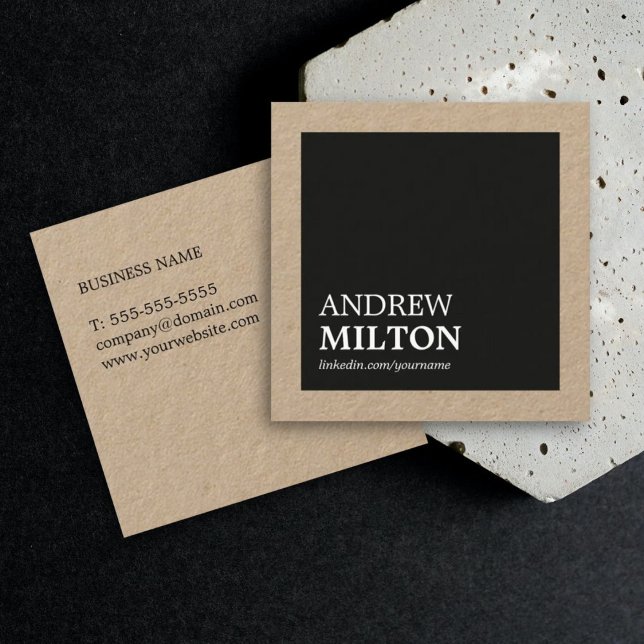 Professional Simple Elegant Kraft Black Consultant Square Business Card (Creator Uploaded)