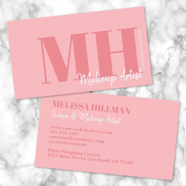 Professional Simple Elegant Pink Monogram Business Card (Simple Modern Pink Professional Monogram Business Card)