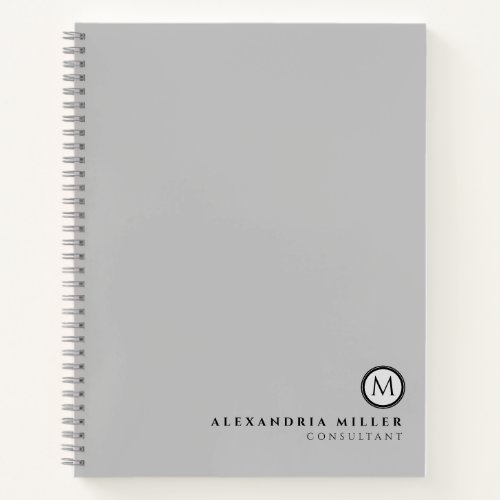 Professional Simple Light Gray Monogram Medallion Notebook