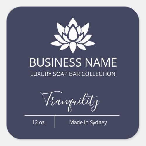 Professional Simple Lotus Navy Blue Soap Bar Label