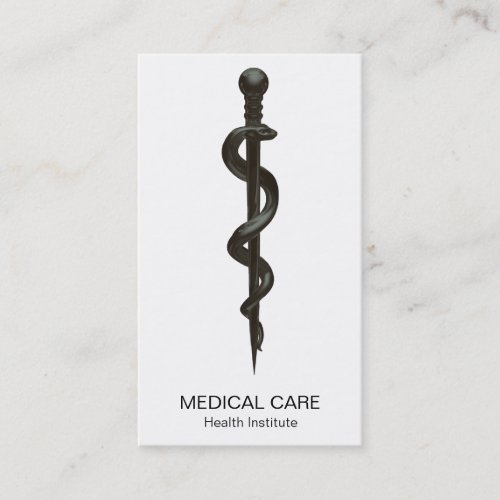 Professional Simple Medical Asclepius Black White Business Card