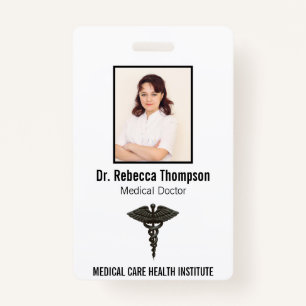 Professional Simple Medical Caduceus Black Photo Badge