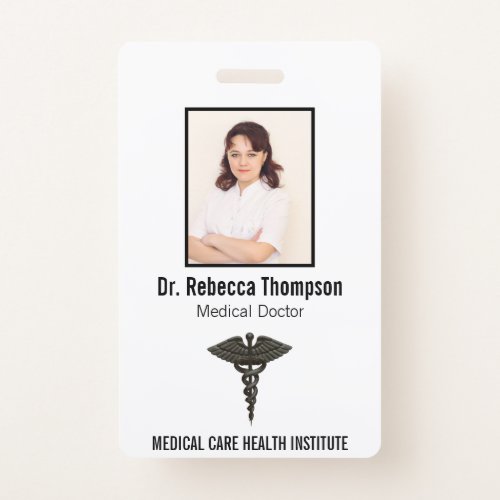Professional Simple Medical Caduceus Black Photo Badge