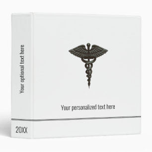 Professional Simple Medical Caduceus Black White 3 Ring Binder