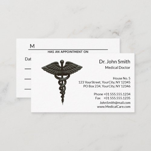 Professional Simple Medical Caduceus Black White Appointment Card