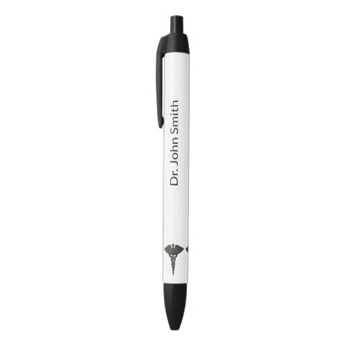 Professional Simple Medical Caduceus Black White Black Ink Pen
