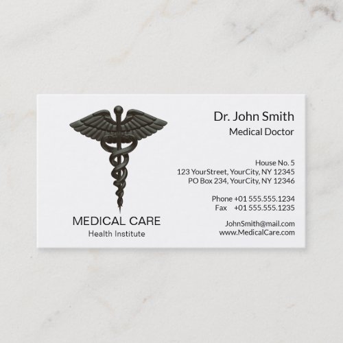 Professional Simple Medical Caduceus Black White Business Card