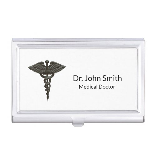 Professional Simple Medical Caduceus Black White Business Card Case
