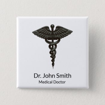 Professional Simple Medical Caduceus Black White Button by SorayaShanCollection at Zazzle