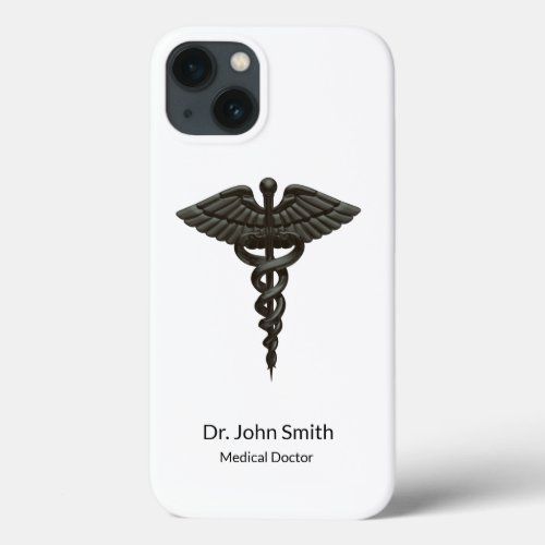 Professional Simple Medical Caduceus Black White iPhone 13 Case