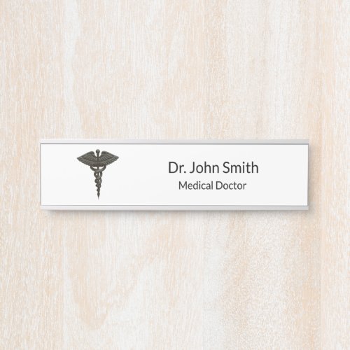 Professional Simple Medical Caduceus Black White Door Sign