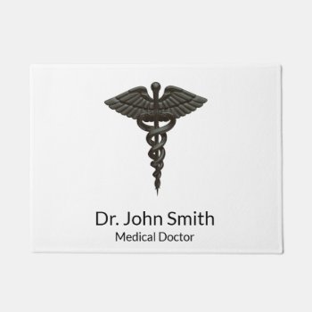Professional Simple Medical Caduceus Black White Doormat by SorayaShanCollection at Zazzle