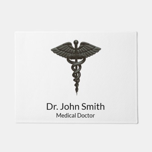 Professional Simple Medical Caduceus Black White Doormat