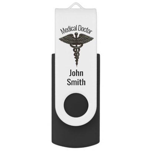 Professional Simple Medical Caduceus Black White Flash Drive