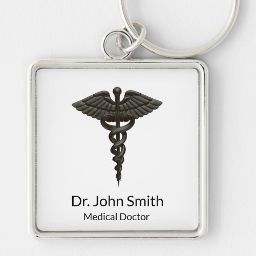 Professional Simple Medical Caduceus Black White Keychain