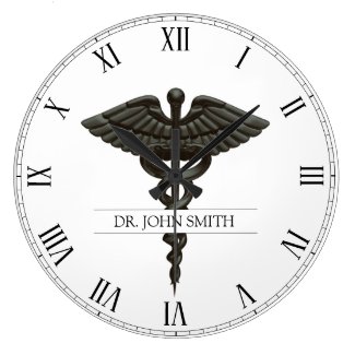 Professional Simple Medical Caduceus Black White Large Clock