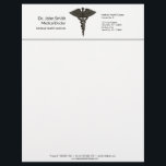 Professional Simple Medical Caduceus Black White Letterhead<br><div class="desc">Professional elegant clean business design for medical purposes featuring precious noble black Caduceus symbol. Perfect for any business company related to healthcare industry: medical practice,  medical office,  doctor office,  pharmaceutical industry,  drugstore,  clinic and hospital. For hospital staff,  clinic employees,  physicians,  registered nurses; classy,  noble,  elegant and precious.</div>