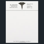 Professional Simple Medical Caduceus Black White Letterhead<br><div class="desc">Professional elegant clean business design for medical purposes featuring precious noble black Caduceus symbol. Perfect for any business company related to healthcare industry: medical practice,  medical office,  doctor office,  pharmaceutical industry,  drugstore,  clinic and hospital. For hospital staff,  clinic employees,  physicians,  registered nurses; classy,  noble,  elegant and precious.</div>