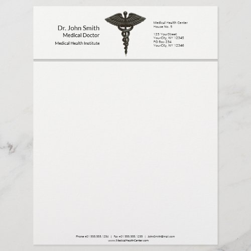 Professional Simple Medical Caduceus Black White Letterhead