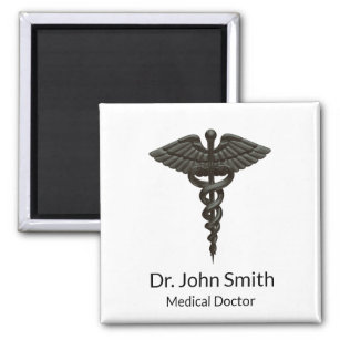 Professional Simple Medical Caduceus Black White Magnet