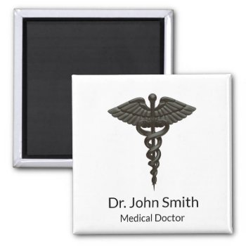 Professional Simple Medical Caduceus Black White Magnet by SorayaShanCollection at Zazzle