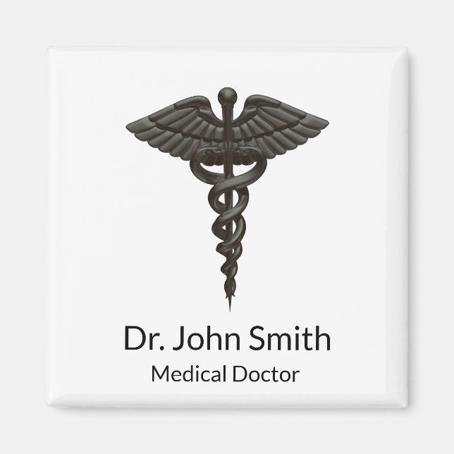 Professional Simple Medical Caduceus Black White Magnet (Front)