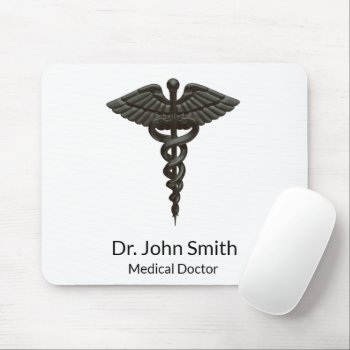 Professional Simple Medical Caduceus Black White Mouse Pad by SorayaShanCollection at Zazzle