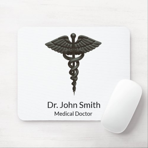 Professional Simple Medical Caduceus Black White Mouse Pad