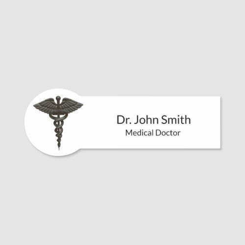 Professional Simple Medical Caduceus Black White Name Tag