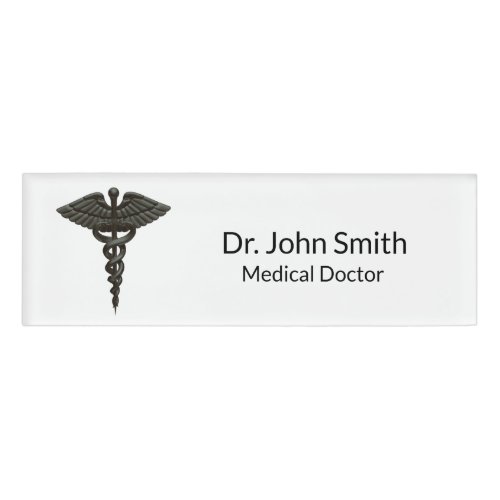 Professional Simple Medical Caduceus Black White Name Tag