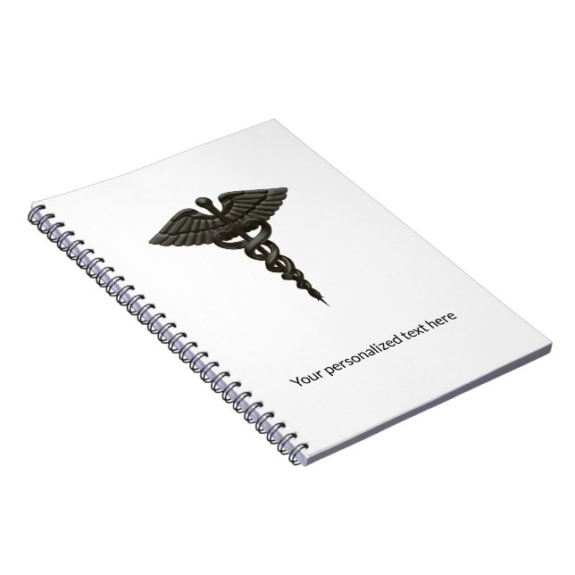 Professional Simple Medical Caduceus Black White Notebook (Right Side)
